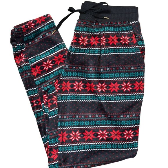 NWT Women’s Small Christmas Jogger Pants Black Fair Isle Holiday Cozy Lounge - Picture 1 of 3
